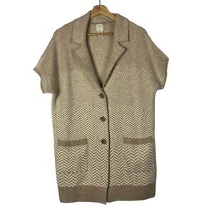 Joie Light Brown Chevron Printed Short Sleeve Cardigan Sweater M